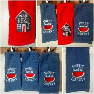 New Watermelon & Bless Home Americana Hand Towels Bundle/6